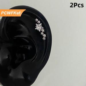【PCWFKef】 Tinh Tế Zircon Sao Stud Bông Tai Cho Phụ Nữ Bạc Tone Thanh Lịch Xỏ Đồ Trang Sức Cho Văn Phòng Trông