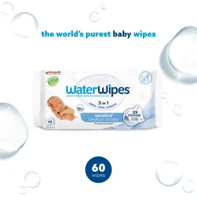WaterWipes Original Biodegradable Baby Wipes | Worlds Purest 99.9% Water Wet Wipes | Fragrance-Free Alcohol-Free Hypoallergenic | For Newborn Premature Sensitive & Eczema-Prone Skin | Plant-Based Compostable | Choose Size: 60s / 4x60s / 12x60s Mega Box