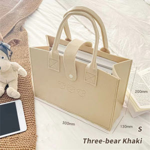 【Large Capacity】Korean Original Cute Bear Felt Tote Bags Heavy Bearing Handbag Travel Shopping Mother-baby Bag Laptop Tablet Books Utility Storage Bags