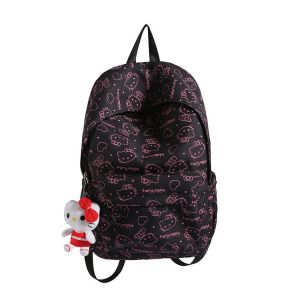 Japanese Style ins Wind Cartoon Backpack Junior High School Girl Student School Bag Large Capacity Travel Lightweight Backpack Cute HelloKitty Printing  #2421