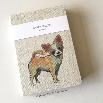 HAPPY HAZEL (Chiwawa) A5 Fabric Jot-It–Notebook for work school travel. Hard Cover Lined & blank pages (128pp) 100gsm premium thick paper Journal for Men & Women Unique Animal (Dogs cats) Graphic