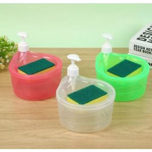 Tempat Sabun Bulat 1000ml + Spons Cuci Piring (2in1) Dispenser Sabun Cair Botol Soap Pump Wadah Sunlight Viral MR.DIY Unik - GP Mall