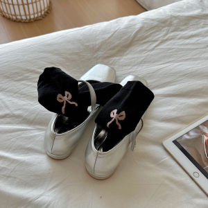 ถุงเท้าบัลเล่ต์ ระงับกลิ่น ประดับโบว์ สไตล์เกาหลี และญี่ปุ่น สําหรับผู้หญิง มีสีดํา สีขาว สีเทา