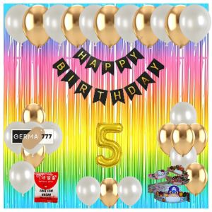 Paket Set Dekorasi Pesta Ulang Tahun Anak Balon Gold Putih Banner Hitam Free Topi Lingkar Dan Lem