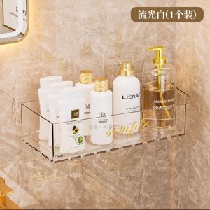 OHHDEER Wall Mounted Bathroom Transparent Storage Shelf Multifunction Toilet Shampoo Lotion Holder Wall Storage Rack