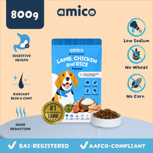 Amico Dry Dog Food for Medium-Large Breeds - Low Sodium Joint Support - Lamb Chicken & Rice - 800g
