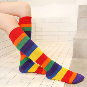 Children Rainbow Sport Socks Kids Boys Girls Colorful Striped Knee Mid High Tube