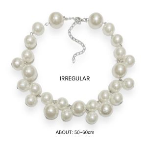 Womens Gorgeous Luxury Big Faux Pearl Rhinestone Bib Statement Chain Necklace Trendy Imitation Pearl Necklace Girls Temperament Simple Handmade Strand Bead Necklace for Women Jewelry Gift