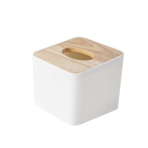 UNMEGONI Plastic Tissue Box Wooden Cover Nordic Style Paper Box Square Tissue Case Table Decoration