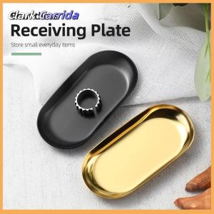 [Clark Carrida] Stainless Steel Manicure Jewelry Storage Tray Metal Cosmetic Storage Oval Cake Fruit Dessert Tray Snack Plate Kitchen Organizer