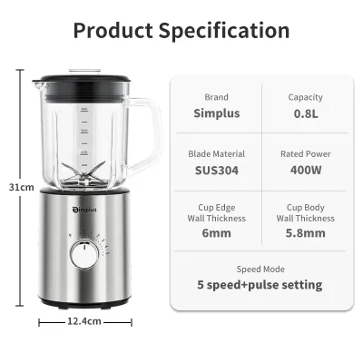 Simplus Multi-functional Blender丨600mL Capacity丨4 304 Stainless Steel Blades丨Baby Food丨Replacable Blades LLJH004