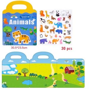 Hntob 30.5*23.5cm Large Magnetic Scene Puzzle Eeusable Sticker Story Early Education Busy Quiet Book