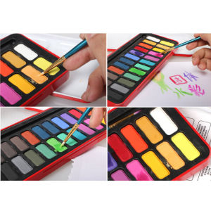 【Local Warehouse】24 Assorted Solid Watercolor Paint Set Foldable Travel Water Color Pigment For Painting Art Supplies Solid Watercolor Paint Set Water Brush For Outdoor Painting Portable Travel Solid Pigment Watercolor Paints Set With Water Color Brush