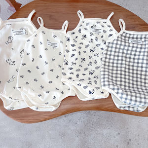 Summer Newborn Baby Girls Sleeveless Sling Plaid Outfits Cotton Soft Jumpsuits Infant Kids Casual Clothing Bodysuits
