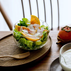 350ml Transparent Glass Bowl with Drainage Spout Heat-resistant for Salad Dessert