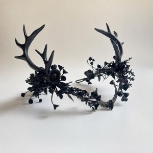 M8TT Làm thủ công Vương miện sừng hươu Dây ruy băng có thể điều chỉnh Cổ điển Mũ đội đầu Woodland Thanh lịch Phong cách Gothic Mũ đội đầu cosplay Trang phục hóa trang Halloween