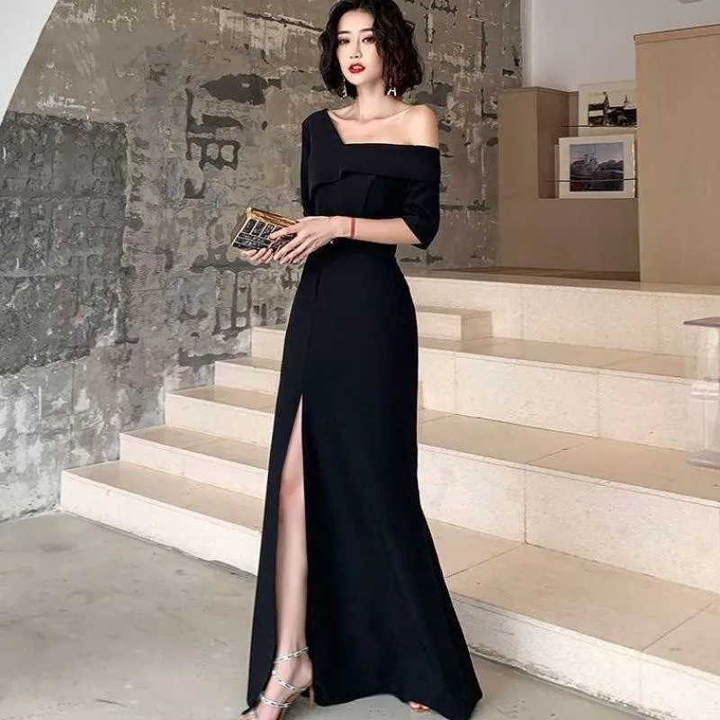 Pang DuDu Elegant Dress For Night Party Formal Dress Elegant Long Gown One shoulder Black Evening Dress Dress Women s Long Pan Light Luxury evening dress long gown wedding gown Lazada PH