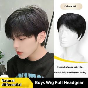 วิกผมสั้นตาข่ายระบายอากาศได้ดีทำจากสีธรรมชาติแฟชั่นและสไตล์หล่อ100% เส้นผมมนุษย์