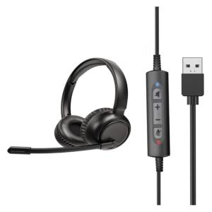 Ergonomic USB Headset with Clear Sound Single Side Cable Control Design for Conference Calls Webinars Black