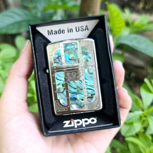 Bật Lửa Zippo Bạc Khối Khảm Xà Cừ Họa Tiết Amor 24 Có Tem Đỏ ( Tặng Đá Bấc) Hột Quẹt Xăng Đá Zippo