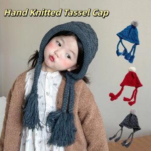 RENJE Autumn Winter Baby Crochet Hat Soft Warm Pom-pom Hand Knitted Cap Cute Outdoor Ear Protection Cap Toddler