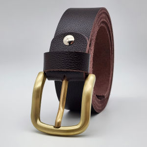 Thắt lưng da bò hạt DHM-607 | Đầu khoá kim mạ đồng bo tròn thanh lịch | Bảo hành 12 tháng