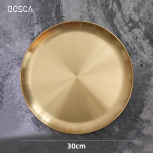 Bosca Living - Gold Dor Golden Disc Tray / Round Golden Tray / Nampan Bulat Emas Gold / Nampan Tray Serbaguna Gold Properti Foto / Piring Nampan Saji Emas Dekorasi Vintage
