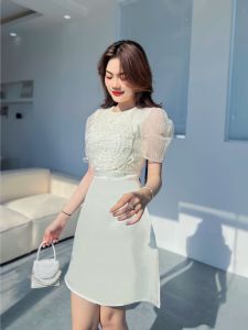 Đầm Dự Tiệc Tay Lưới Ren Phối Bèo Trắng Sang Trọng Chụp Ảnh BY8525