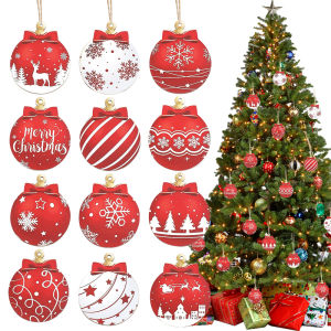 12Pcs/Pack Christmas Tree Decoration Wooden Pendant Snowflake Xmas Tree Ornaments for Home Decor Supplies Festival Accessories