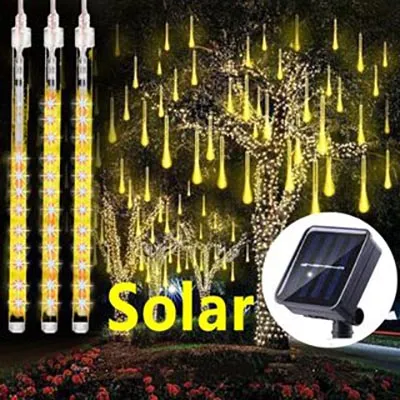 [COD]Solar/Plug in Meteor Shower Rain Lights LED Outdoor Waterproof Icicle Fairy String Lights for Home Garden Christmas Raya Decoration