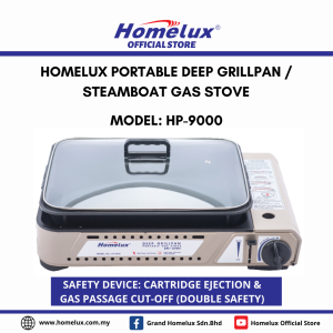 HOMELUX PORTABLE DEEP GRILLPAN AND STEAMBOAT GAS STOVE / COOKER HP-9000 GRILL PAN POT PORTABLE BUTANE GAS COOKER STOVE TEPANYAKI DAPUR GAS for Camping Hiking Picnic