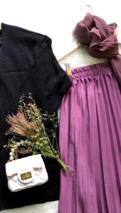 SETELAN OOTD LOOCY 4IN1 CARDIGAN+INNER+ROK PLISKET+PASHMINA