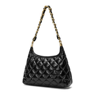 HOPE ROZA Ardour Quilted Leather Shoulder Bag | Burgundy or Black Calf Leather Gold Chain Strap Structured Designer Purse Elegant Luxury Handbag for Women