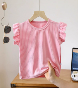 AILEBE Kids Sleeveless Ice Silk Puffed Lace Sando Top Soft Breathable Quick-Dry Summer Wear Ruffled Round Neck With Ribbed Texture No Itchy Tags Safe For Baby Skin OOTD Pambahay Pang Alis For Girls 1-12 Years