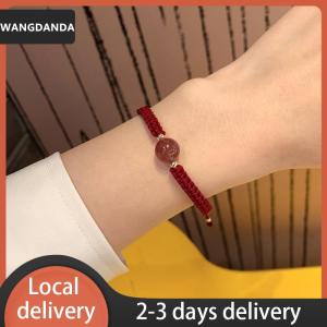 [COD] WANGDANDA Ship within 24 hours New Obsidian Lucky Beads Strawberry  Bracelet Womens Woven Couple Bracelet Gift