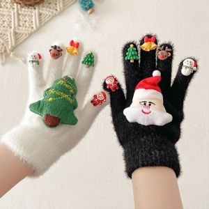 JOEYTH Cartoon Christmas Gloves Thicken Knitted Five Finger Gloves Handwear Snowman Pattern Plush Gloves Outdoor Activities