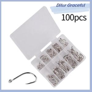 Ditur 100pcs box Fishing Hooks Carbon Steel Single Circle Fishhook Fishing Accessories