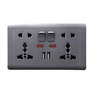 YUDESHUI 13A International Wall Socket Standard Universal USB Socket Panel Black Electrical Wall Outlet EU Plug