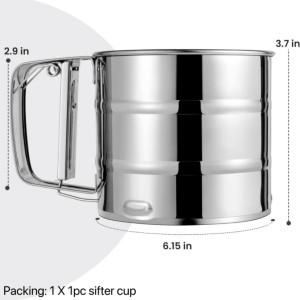 Flour sifter cup for baking fine mesh sieve strainer sifter #304 stainless steel strainer sieve container sieve filter powdered sugar sifter flour cocoa powder stainless sieve mesh kitchen strainer stainless for drain strainer cup for baking utensils