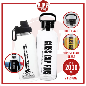 APA Exercise Cycle Large Capacity Glass Water Bottle With Tea Infuser Plastic Cover Glass Bottle Big Water Bottle Botol Air Kaca Botol Air Kaca Tumbler Kaca
