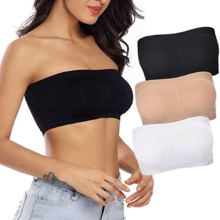Wellwelldone】Women Lady's Strapless Crop Top Bra Seamless Bandeau Crop Tube  Top Removable Padded Top Stretchy Strapless Chest Wraps Tube Tops Wrap  Bustier Bra