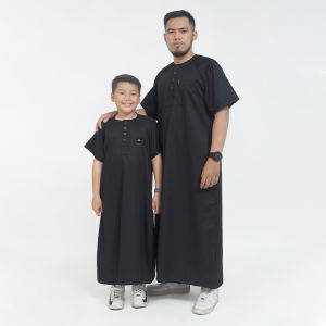 KHOIRUMMAH Jubah Musa Couple - Gamis Pria Ayah Dan Anak - Jubah Polos Lenga Pendek - Black