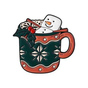 Christmas Cup Snowman Elk Metal Brooch Alloy Pin Decorative For Backpack Jacket Holiday Accessories