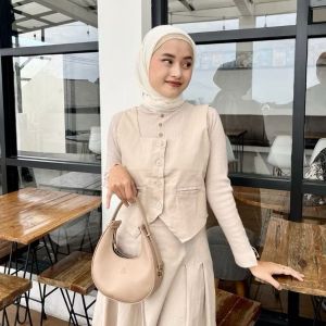 Setelan Rok & Rompi Katun Twill Casual Korea - Zela Set Vest Gaya Hijab Modern