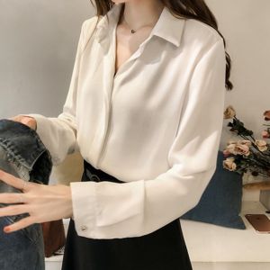 M-4XL Korean Style OL Wear Simple Plain Shirt For Women Casual Long Sleeve Blouse Tops