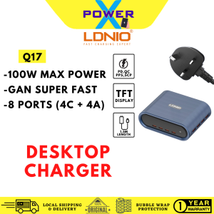 LDNIO Q17 100W GaN PD3.0 + QC5/QC4+ PPS Super Fast Charger TFT Display 8 USB Ports 4C+4A Notebook Laptop Desktop Charger