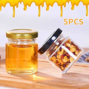 5PCS Glass Bottle with Lid Container for Food Liquid Sub-package Honey Strawberry Jam Jar 75ML