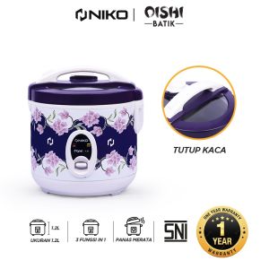Niko Rice Cooker / Magic Com 1.2 Liter 3 in 1 Tutup Kaca - Oishi Landmark Batik Amazon - FREE ONGKIR Jabodetabek