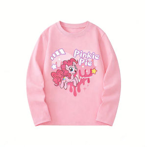 Cute Pink Long Sleeves Top Korean Style Trendy Printed Unicorn Design Long Sleeve Shirt Blouse for Kids Girls