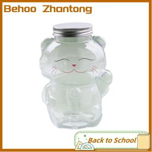 Behoo ขวดน้ำดื่มโปร่งใสรูปแมวโชคดีน่ารักขวดน้ำดื่มนมขวดชากาแฟน้ำผลไม้ใส่ปากได้ถ้วยดื่ม